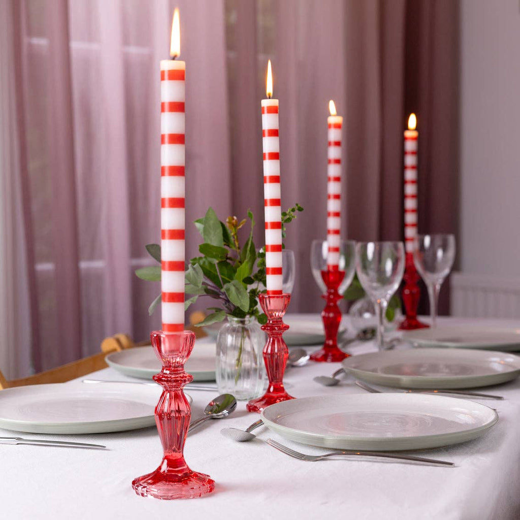 Red & White Stripe Candles - 25 Units Display | Summer Decor |