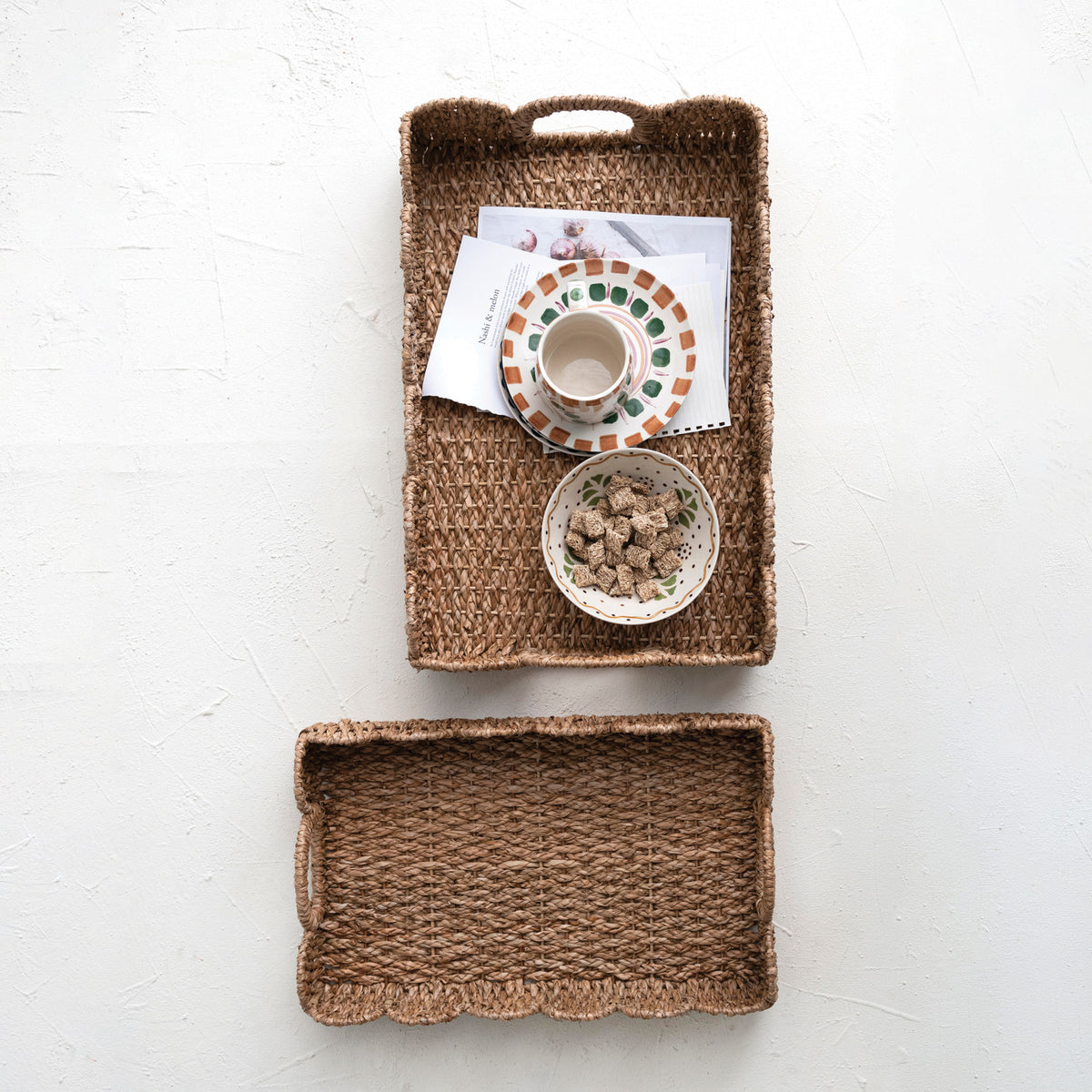 Decorative Braided Trays w/ Handles & Scalloped Edge