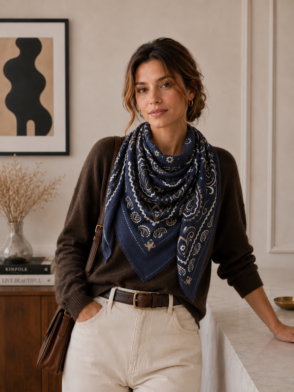Large Woolen Square Bandana/ Blue