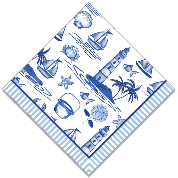 Seaside Toile Print Paper Cocktail Napkins | Pack of 20