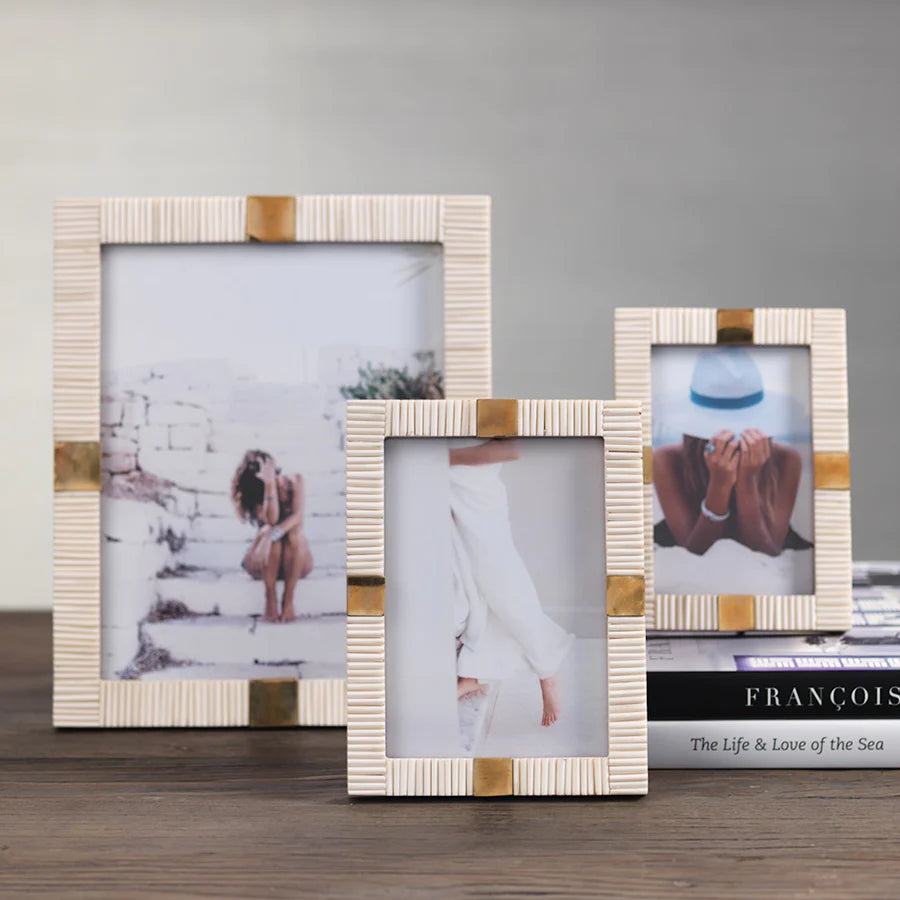 Bone with Brass Trim Photo Frame/ 4"x6"