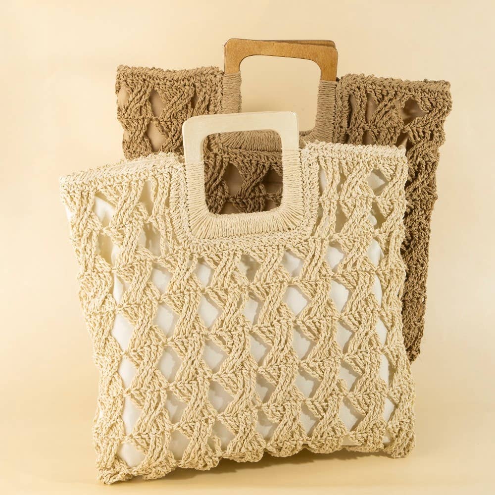 Square Straw Braided Tote Bag: IV