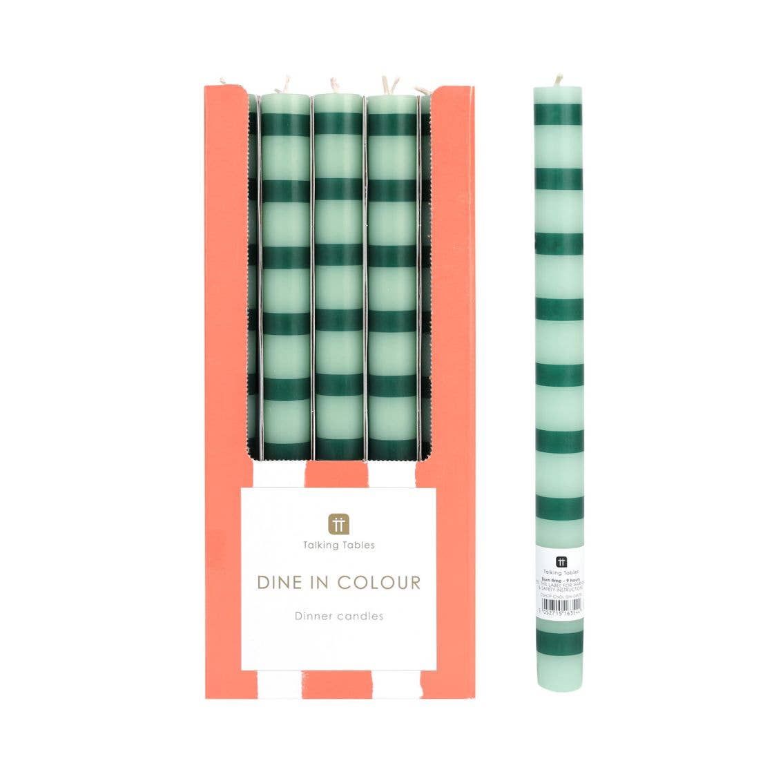 Green Stripe Dinner Candles - 25 Units Display | Christmas Home Decor |