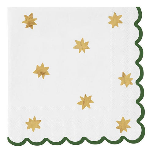 Scalloped Cocktail Napkin - Gold Stars
