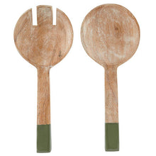 Load image into Gallery viewer, Enamel Salad Serving Set - Natural + Green - Set of 2