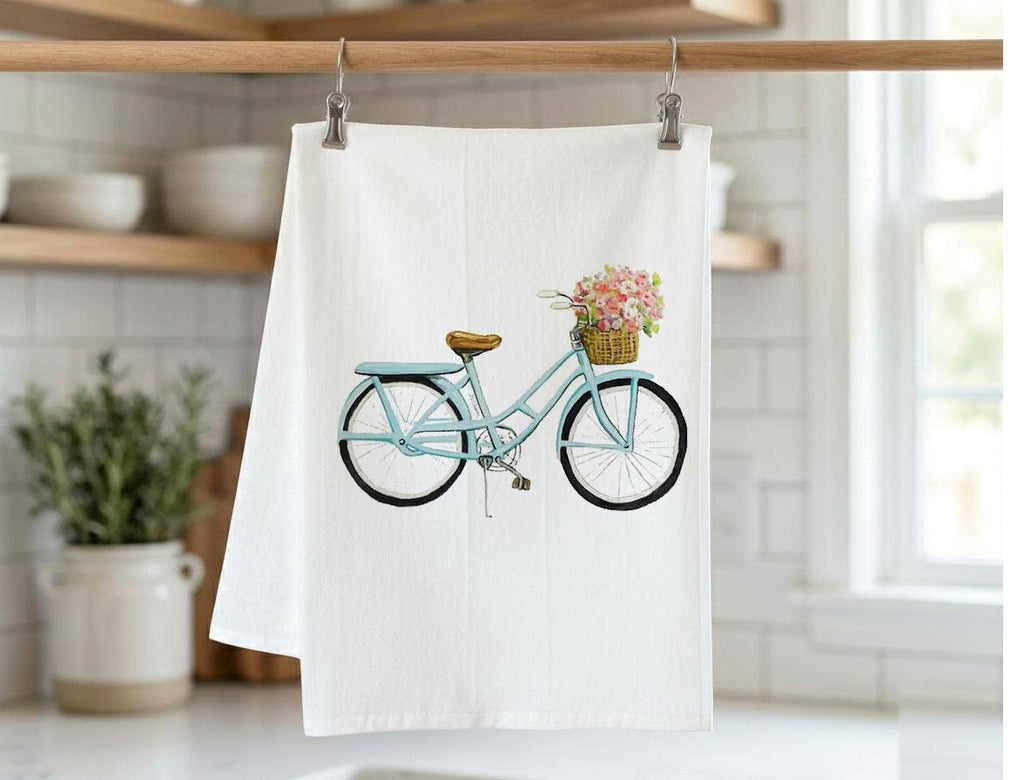 Blue Bicycle Kitchen Towel: Flour Sack Towel