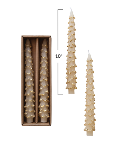 Unscented Tree Shaped Taper Candes in Box, Eggnog Color, Set of 2
