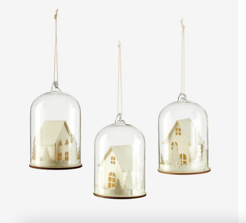Glass Dome Paper House Ornament