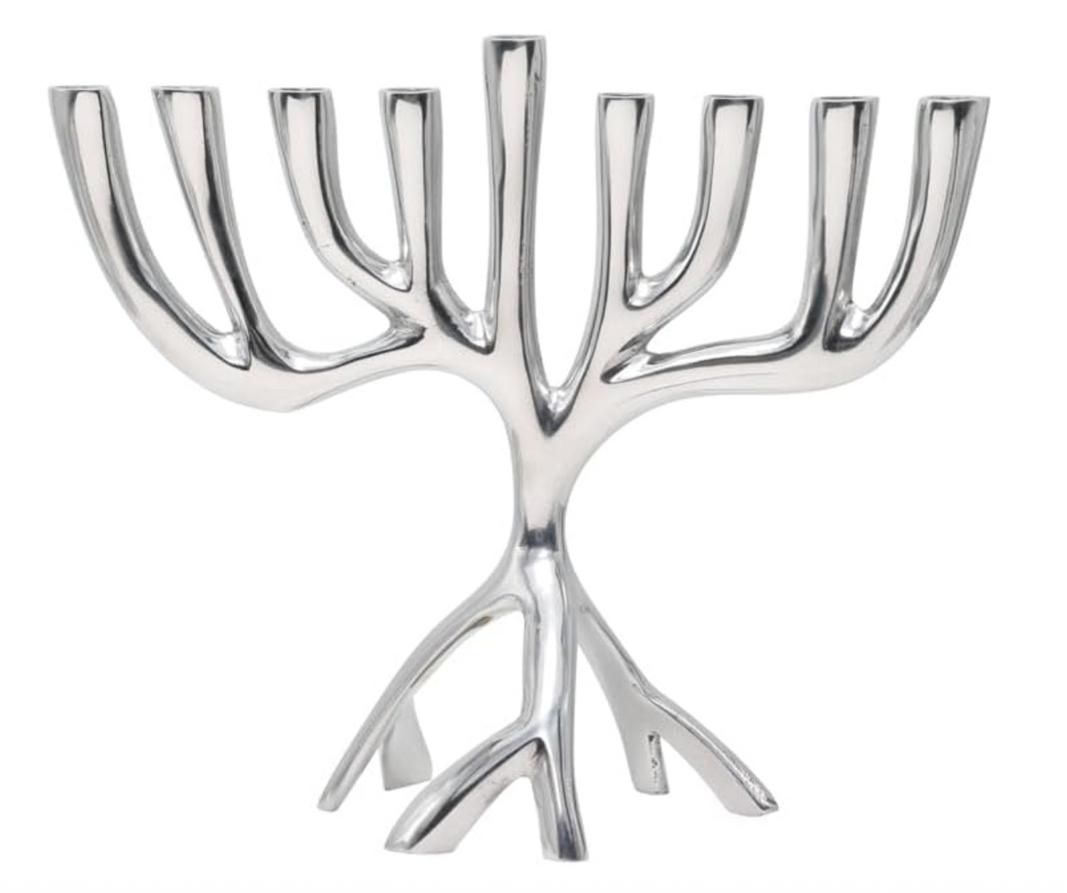 Tree of Life Menorah with Pastel Blue Candles