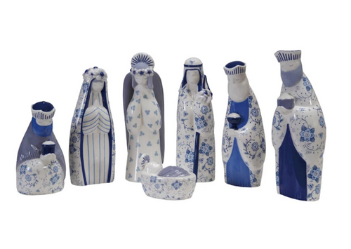 Ceramic Nativity w/ Floral Pattern - SET OF 7