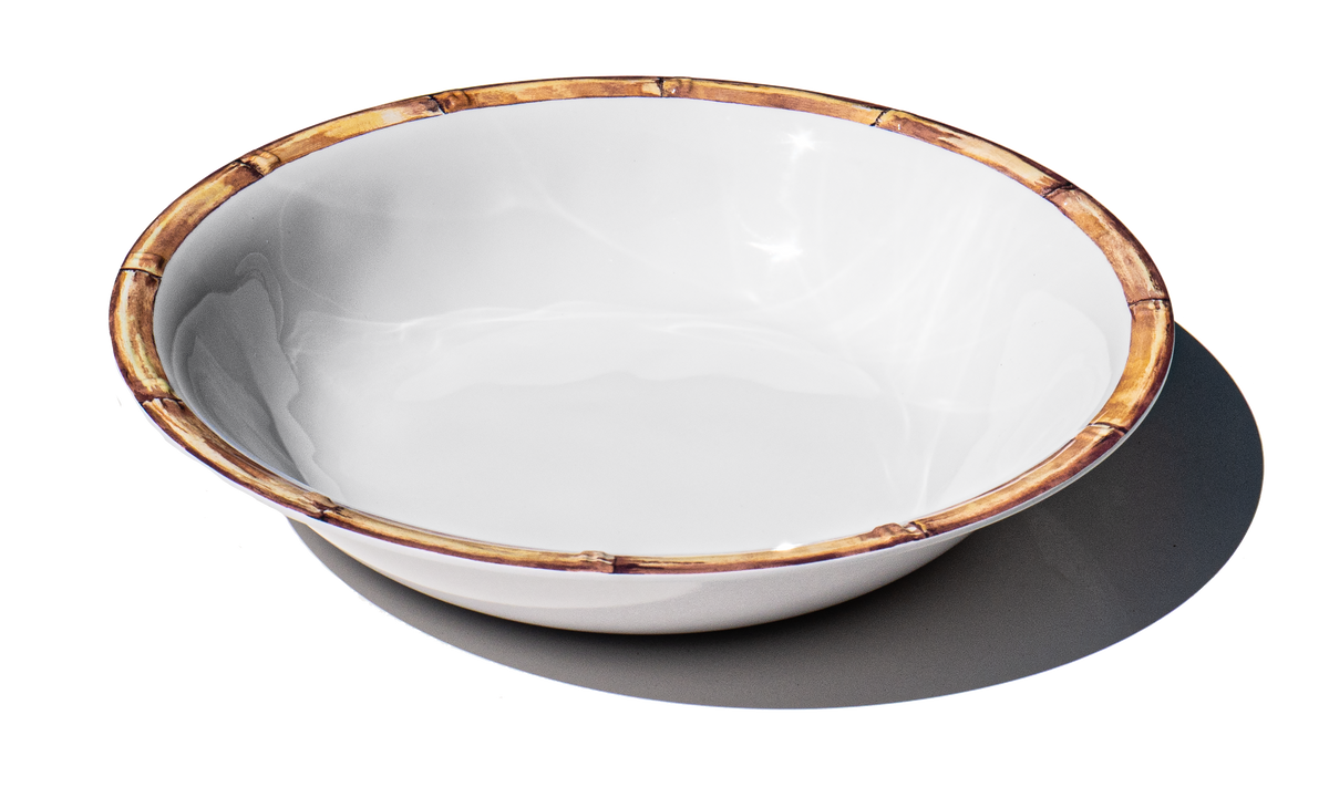 Bamboo Rim Melamine Serve Bowl, White, 13.8"/ 126 oz
