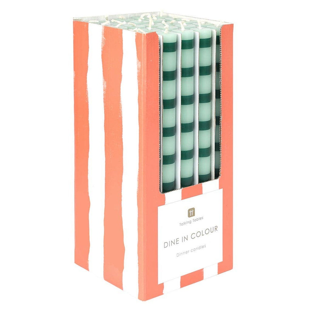 Green Stripe Dinner Candles - 25 Units Display | Christmas Home Decor |