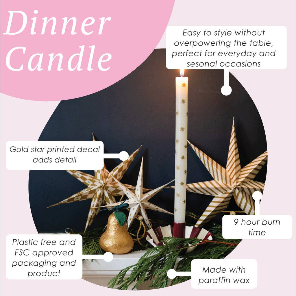 Gold Star Straight Dinner Candles - 12 Units Display | Christmas |