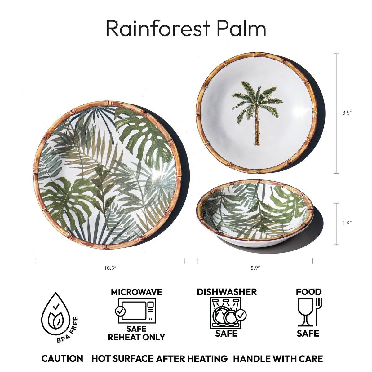 Rainforest Palm Microwavable Melamine Dinnerware Collection: Dinner Plate