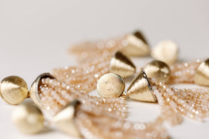 Gold Beaded Tassel Statement Earrings