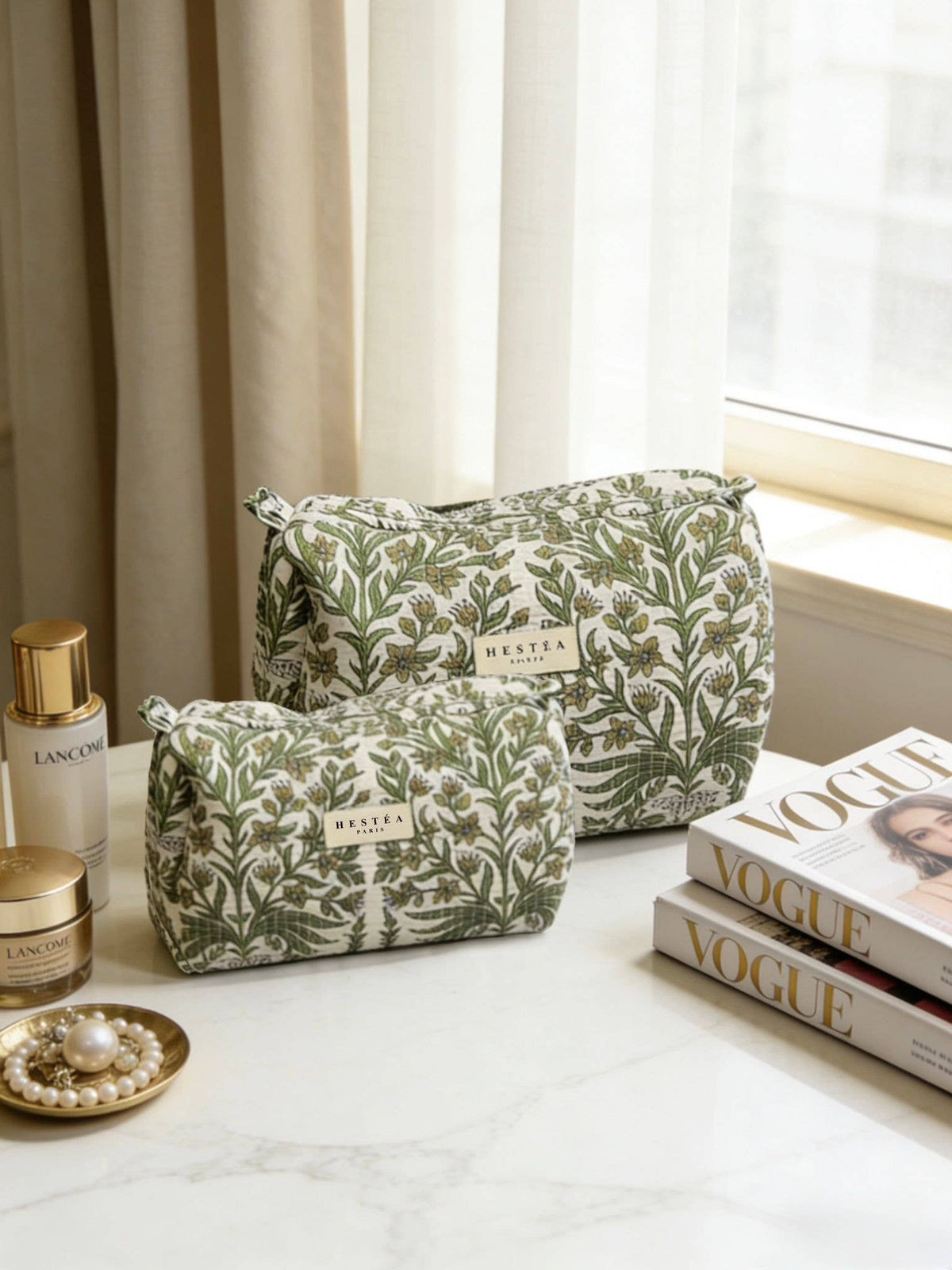 Quilted mother-daughter toiletry bags/ Margaux: Vert