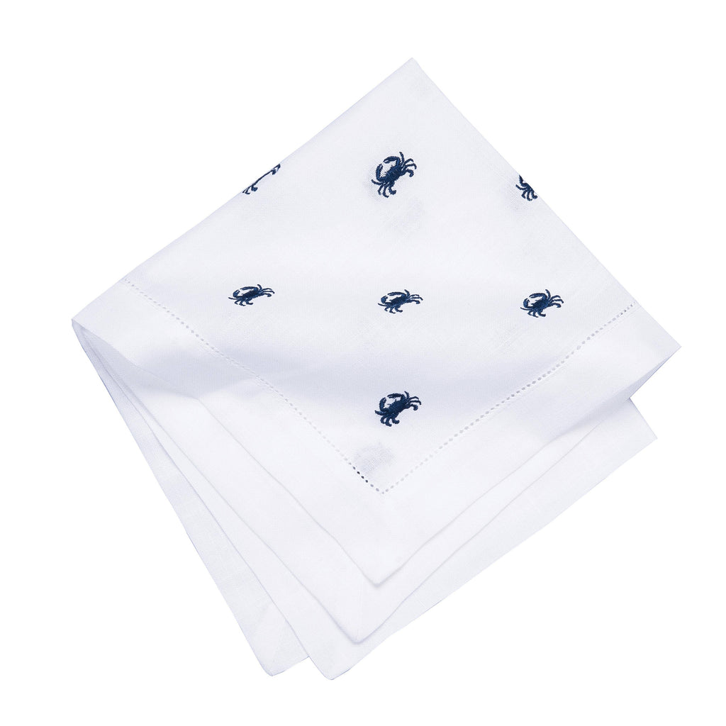 Coastal Navy Crab Hemstitch Napkins/ Set of 4