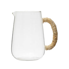 Load image into Gallery viewer, Glass Pitcher w/ Natural Wrapped Handle