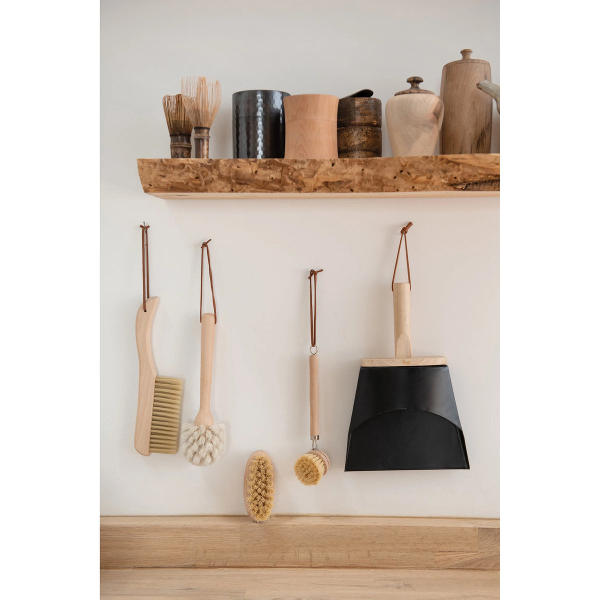 Wood Dish Brush with Leather Strap