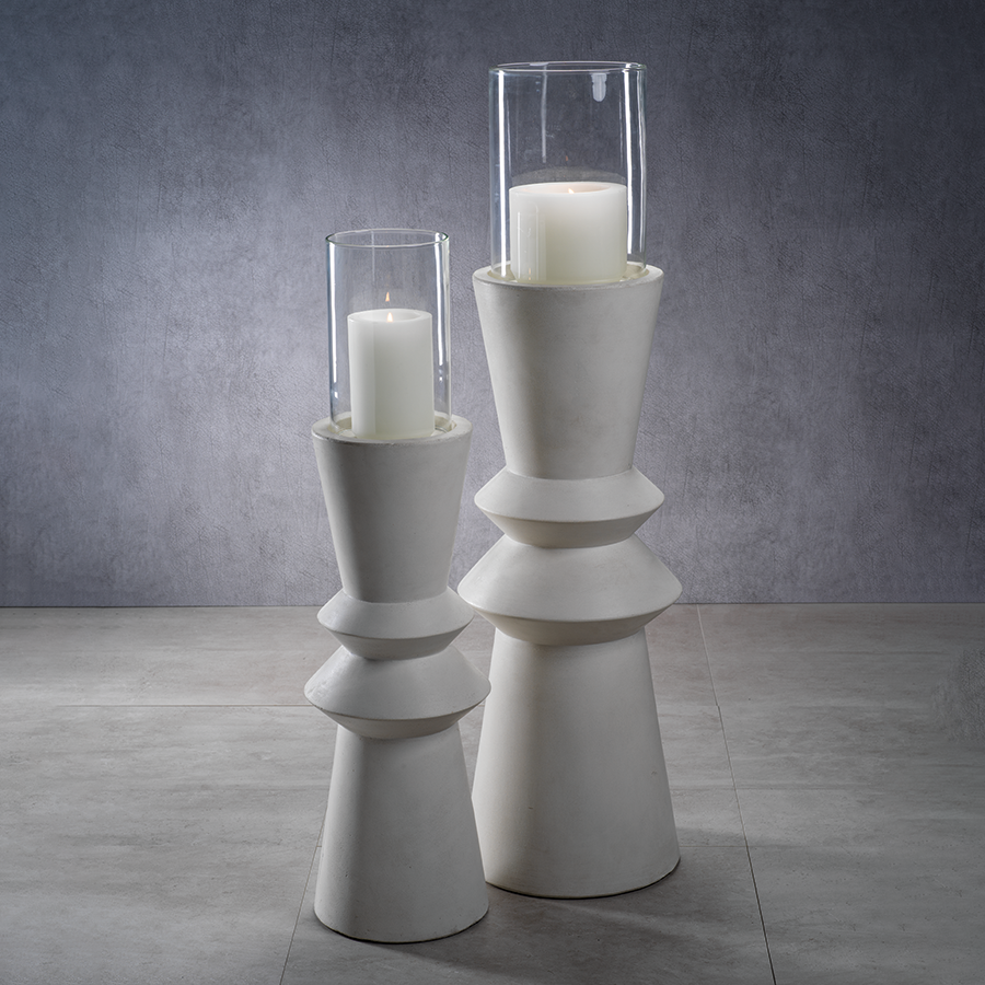 White Pillar Candle Holders  / 2 Sizes